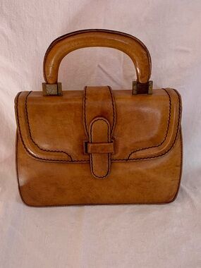 Vintage Ronay Cognac Leather Top Handle Bag - Whipstitch Detail